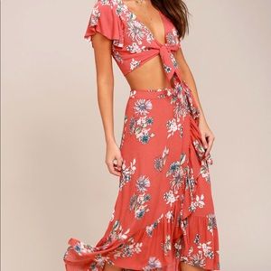 Lulus Rusty Rose Floral Two-Piece Dress XS NWOT
